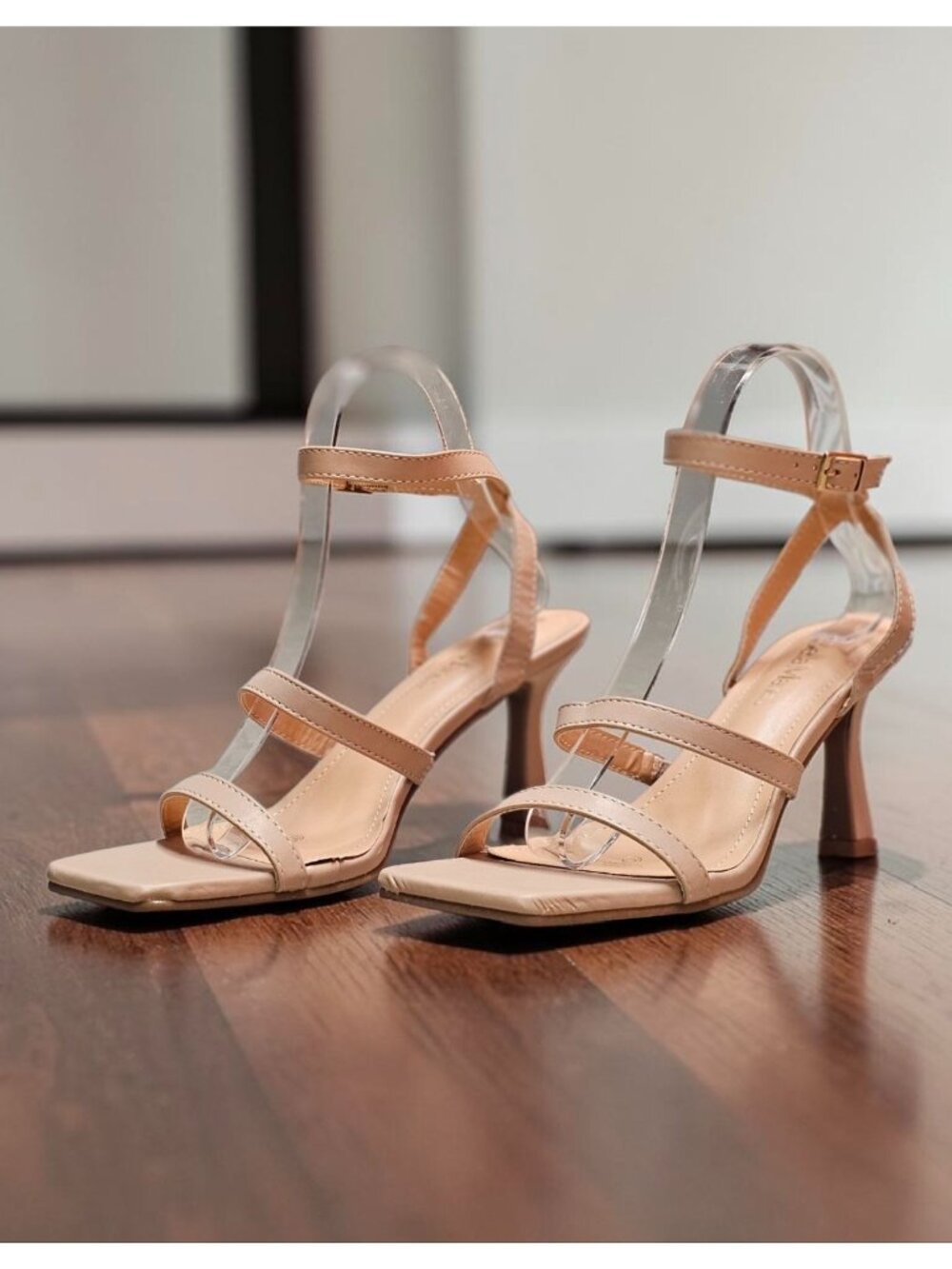 Strappy Nude Beige High Heel Sandals With Square Toe & Adjustable Ankle Strap Fo